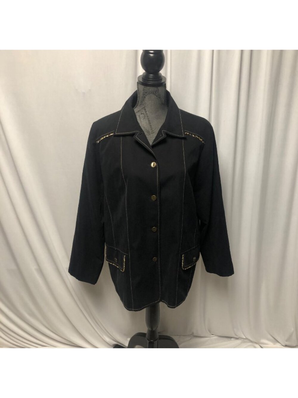 Alfred Dunner Jacket Womens Size 16W Black Leopard Print Trim Coat